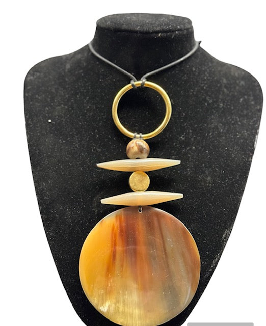 Horn Disk & Brass Choker Necklace