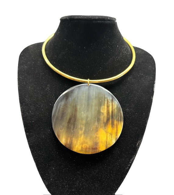 Horn Disk & Brass Choker Necklace