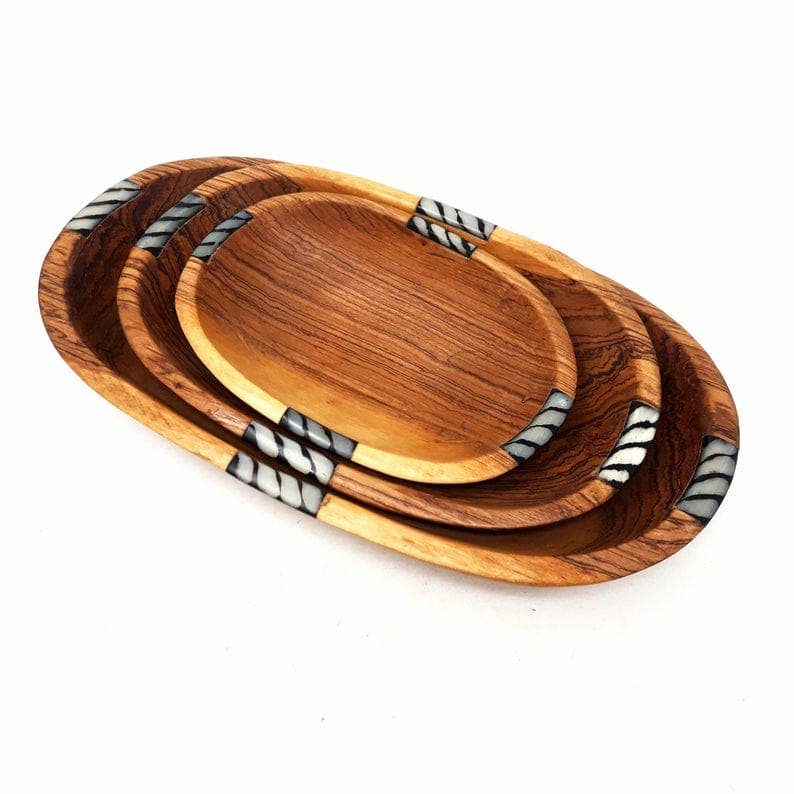 Samuel Oval Batik Olive Wood Bowl