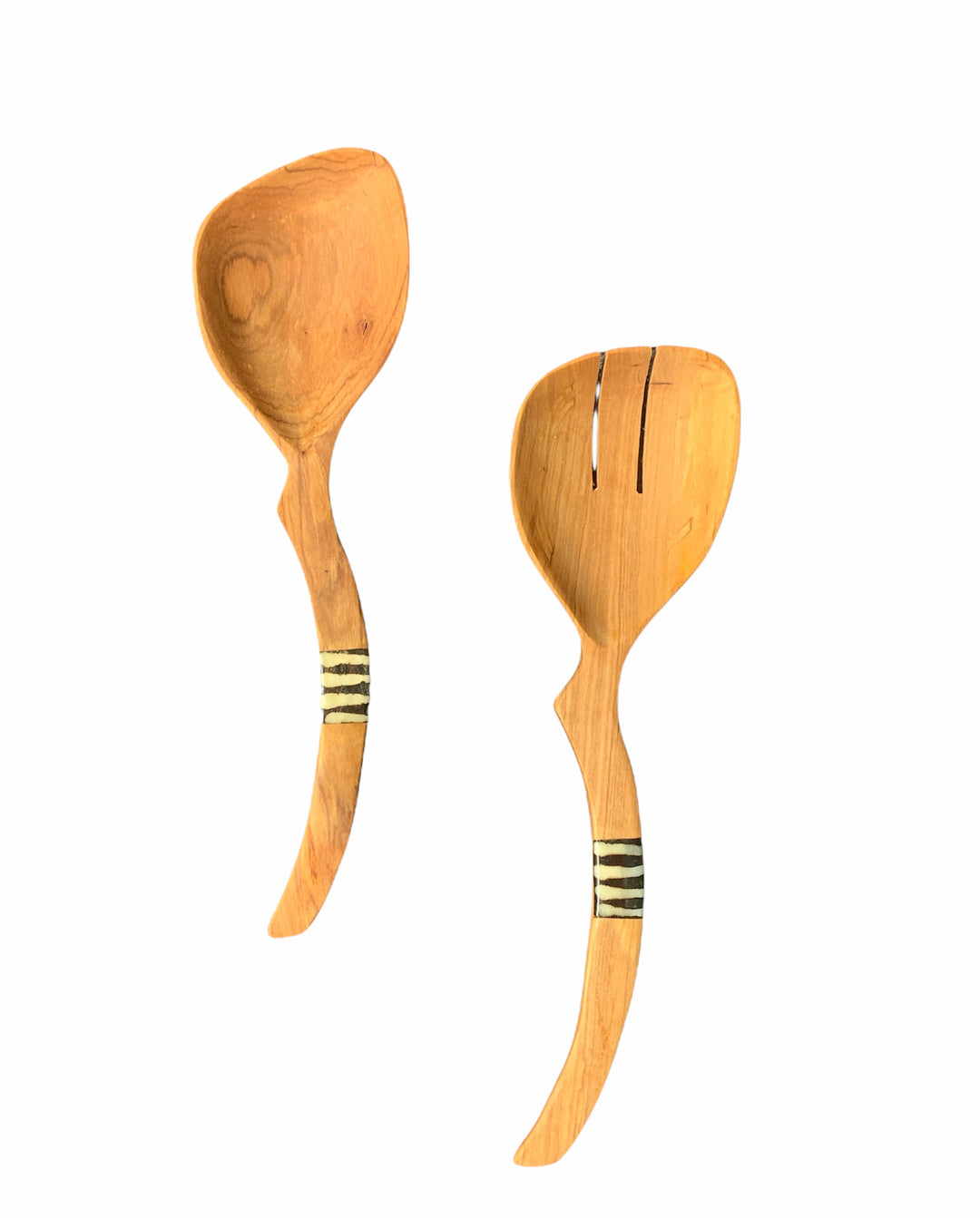 12" Curved Handle Salad Set - Batik Inlay