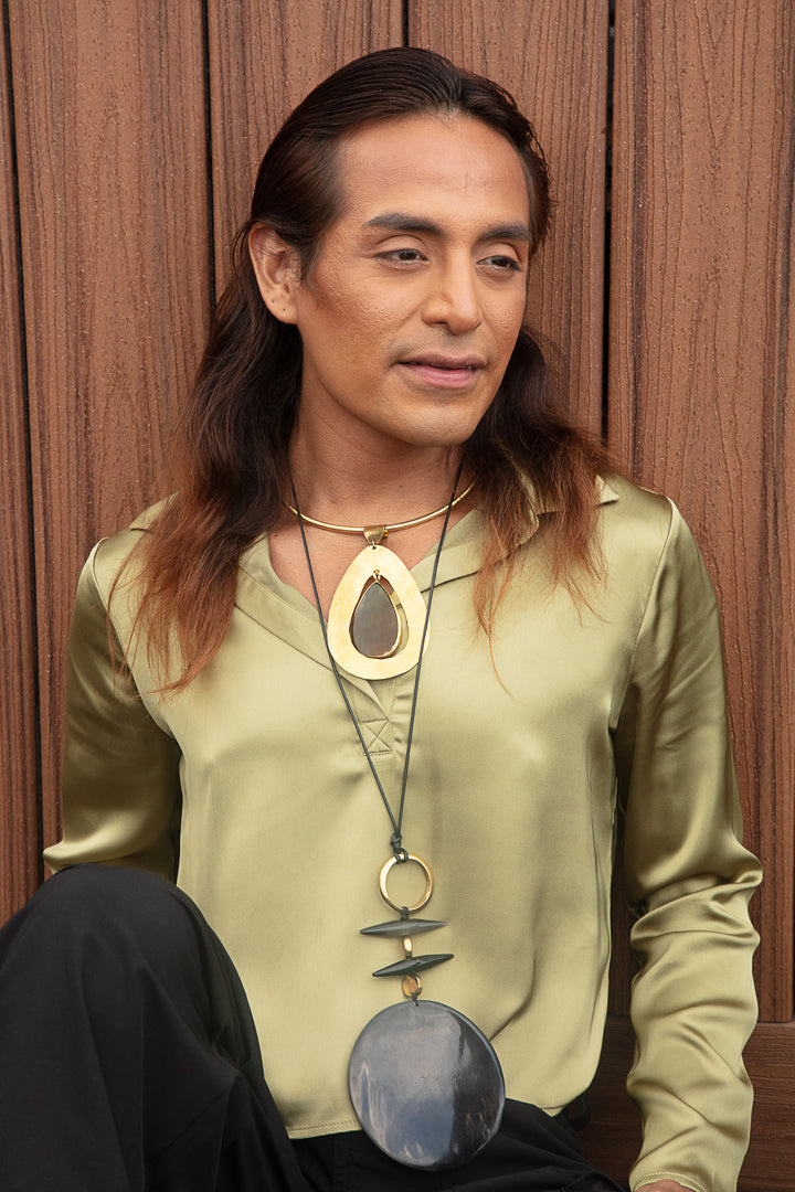 Horn Disk & Brass Choker Necklace