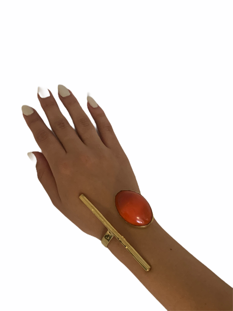 Soldered  Amber Stone Double Cuff