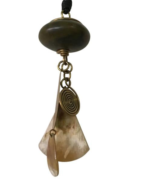 Triple Horn Pendant with Brass Coil and Black Stone