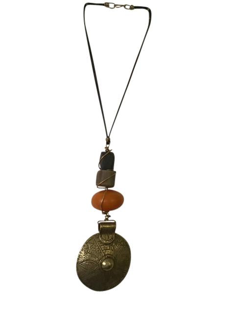 Mali Brass Pendulum with Amber Stone Pendant