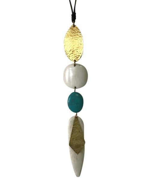 Turquoise & Brass, Bone & Horn Pendant