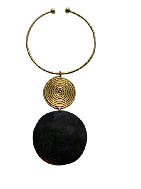 Suzie Horn Disk & Brass Choker Necklace