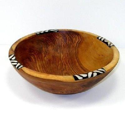 Batik Inlay Round Olive Wood Bowl