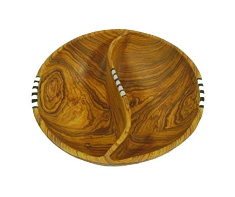 Pistachio Divided Olive Wood Batik Bowl