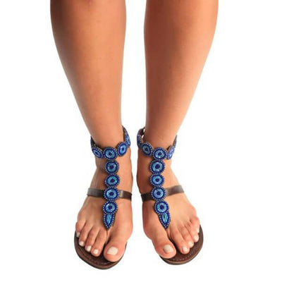 Beaded Leather Glad Sandals