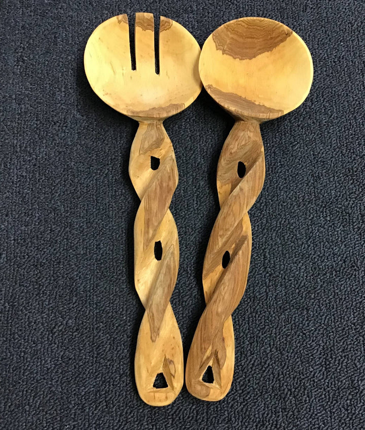 Olive Wood Twisted Salad Serving Set